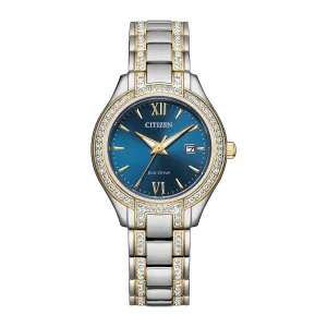 Citizen Silhouette Crystal Ladies Eco Drive Two Tone Navy Blue Dial Watch