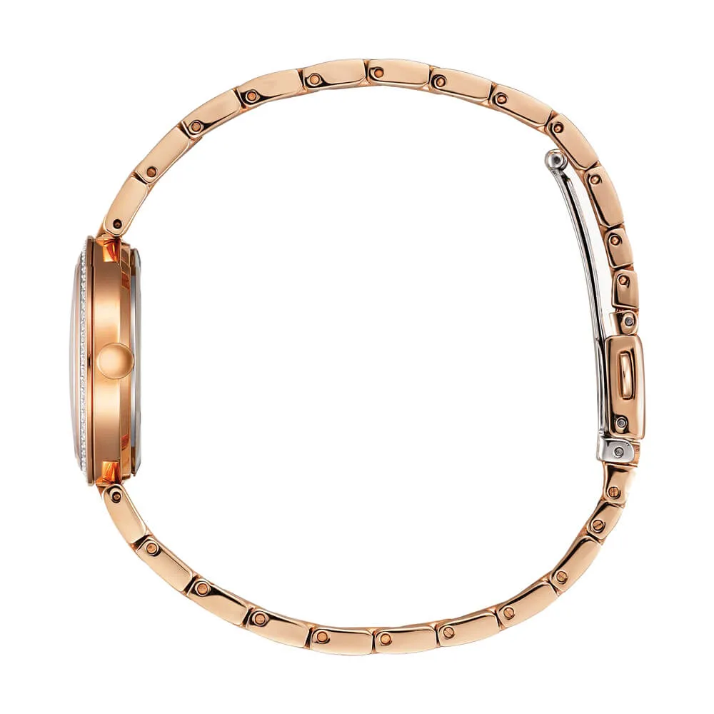 Citizen Silhouette Crystal White Mother-of-Pearl Dial Pink Gold Ladies Watch EM0843-51D