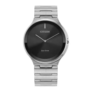 Citizen Stiletto Mens Eco Drive Stainless Steel Black Dial Watch
