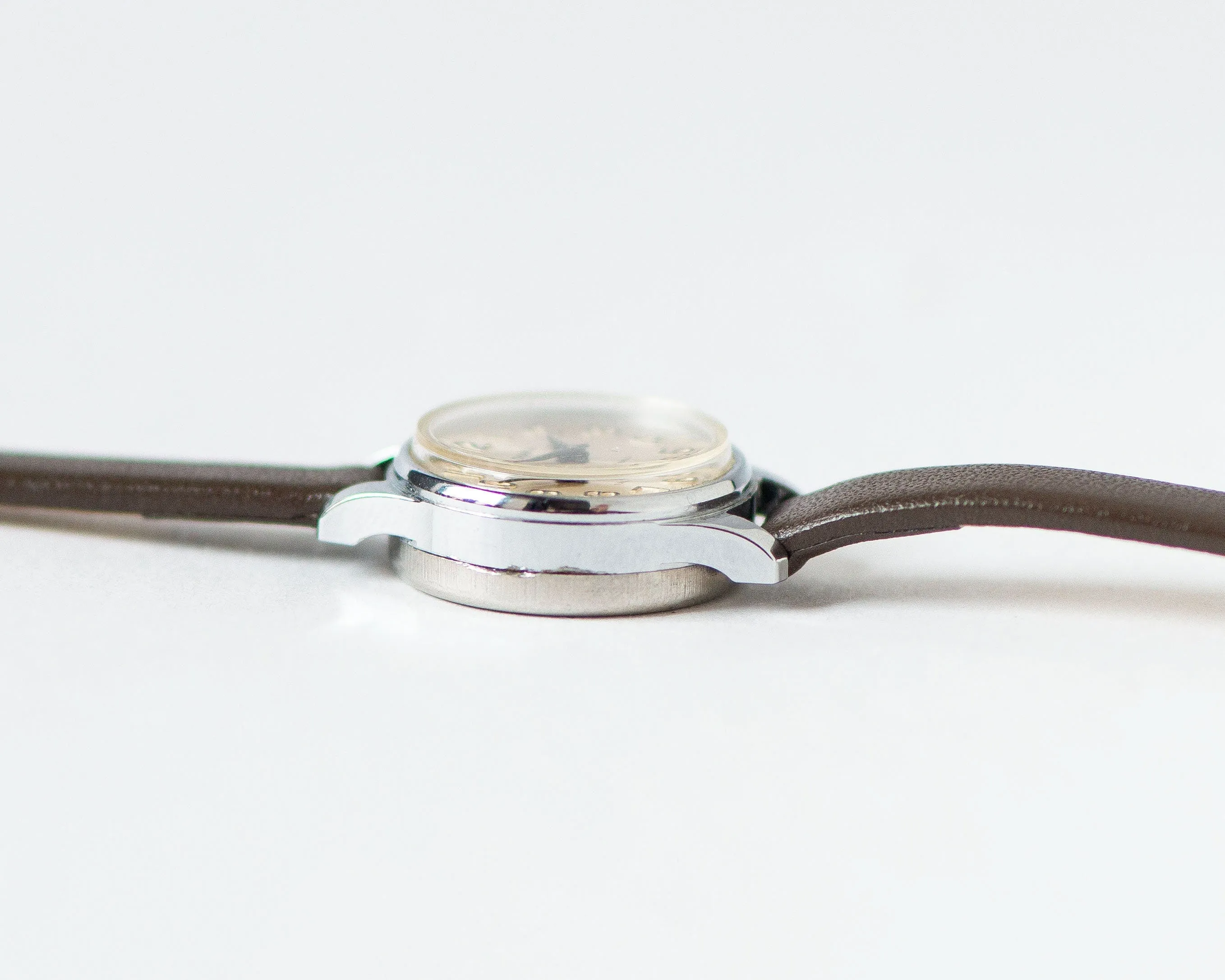 Classic women watch Seagull silver shade, delicate round lady micro watch, retro female timepiece gift unique new genuine leather strap