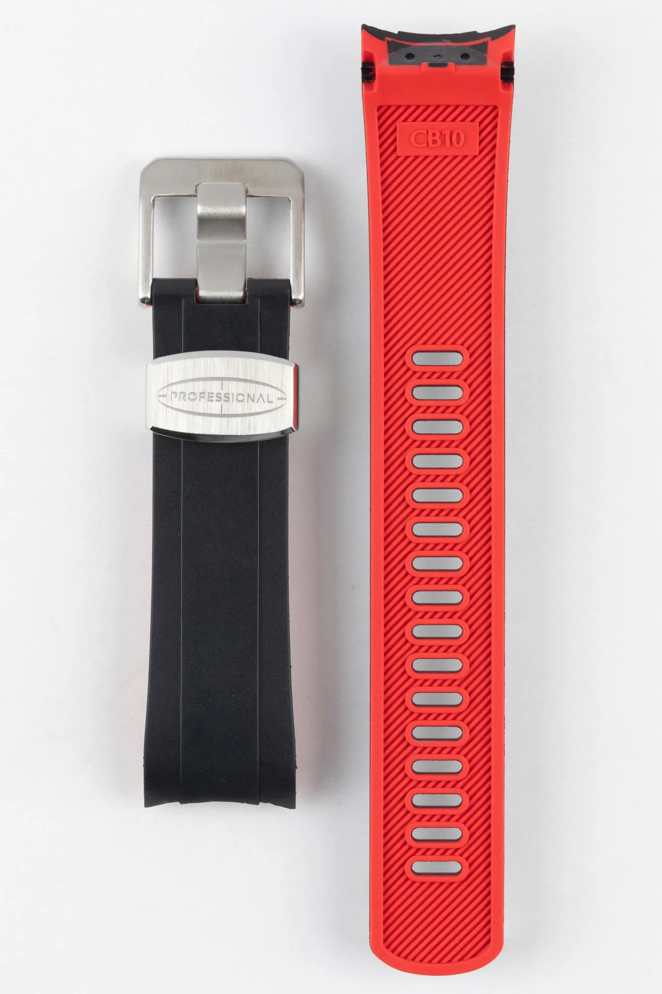 CRAFTER BLUE CB10 Rubber Watch Strap for Seiko SKX Series – BLACK & RED with Rubber & Steel Keepers