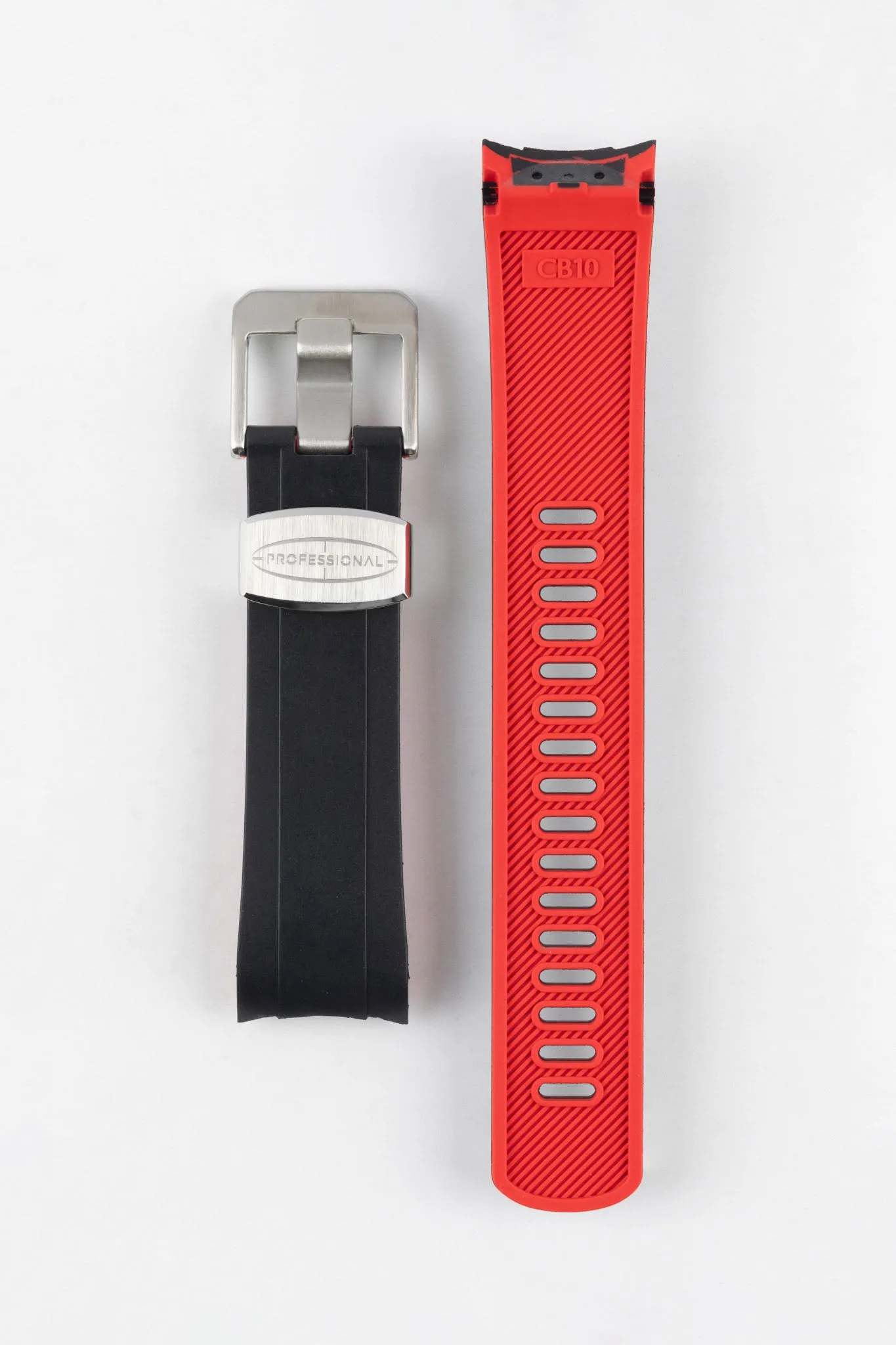 CRAFTER BLUE CB10 Rubber Watch Strap for Seiko SKX Series – BLACK & RED with Rubber & Steel Keepers