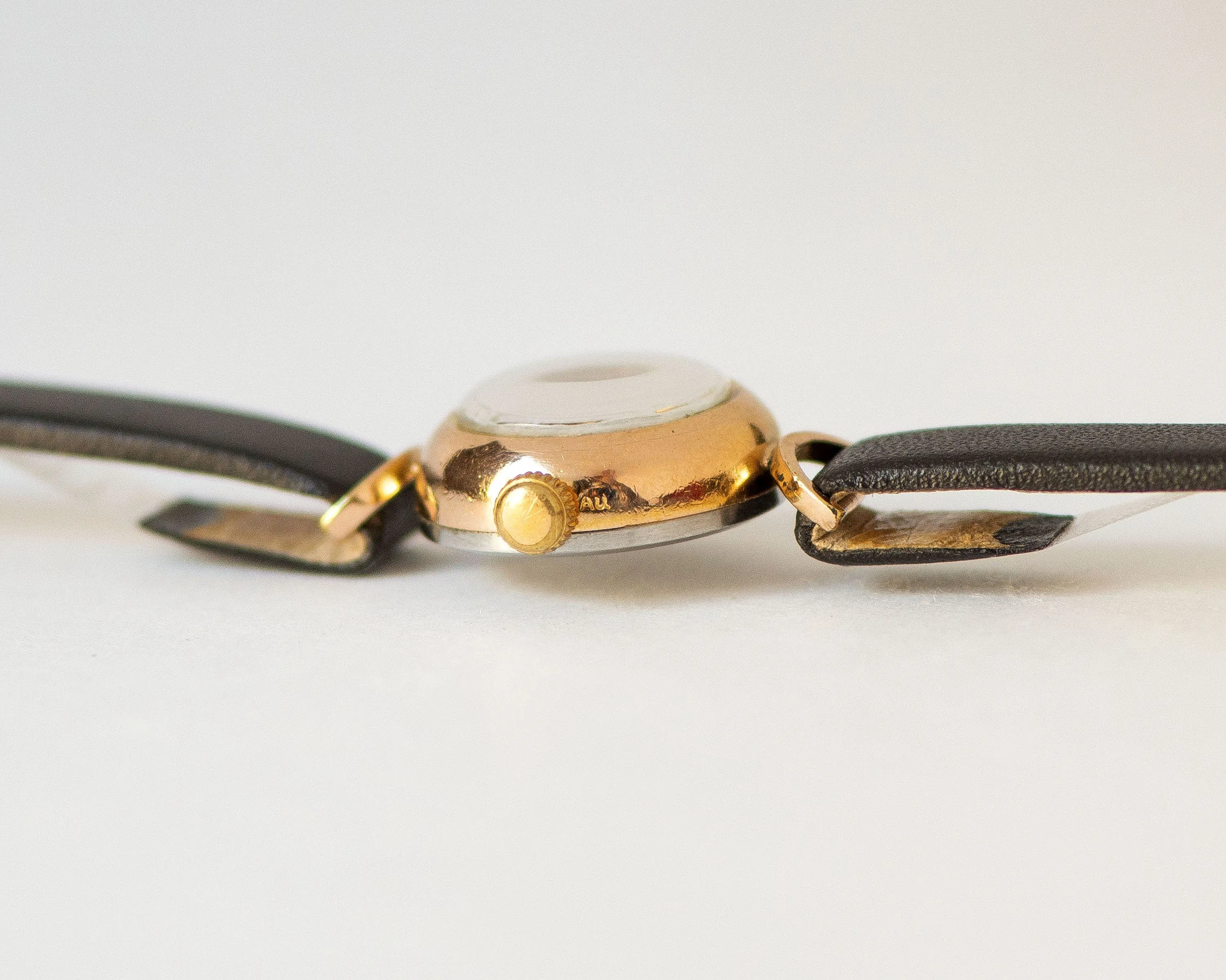 Crescent trim case wristwatch for women Dawn, gold plated women retro watch gift, watch lady shockproof vintage, new premium leather band