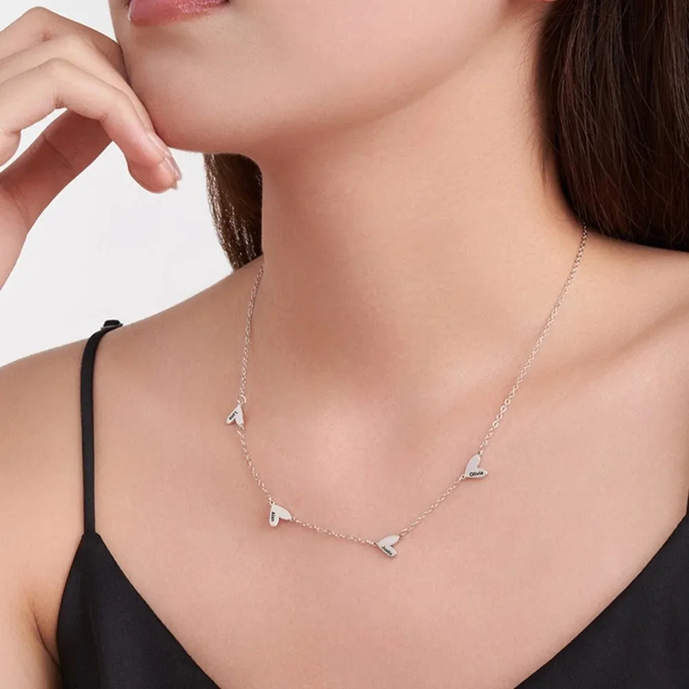 Custom Sterling Silver Multiple Heart Name Necklace