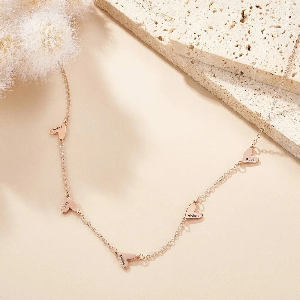 Custom Sterling Silver Multiple Heart Name Necklace