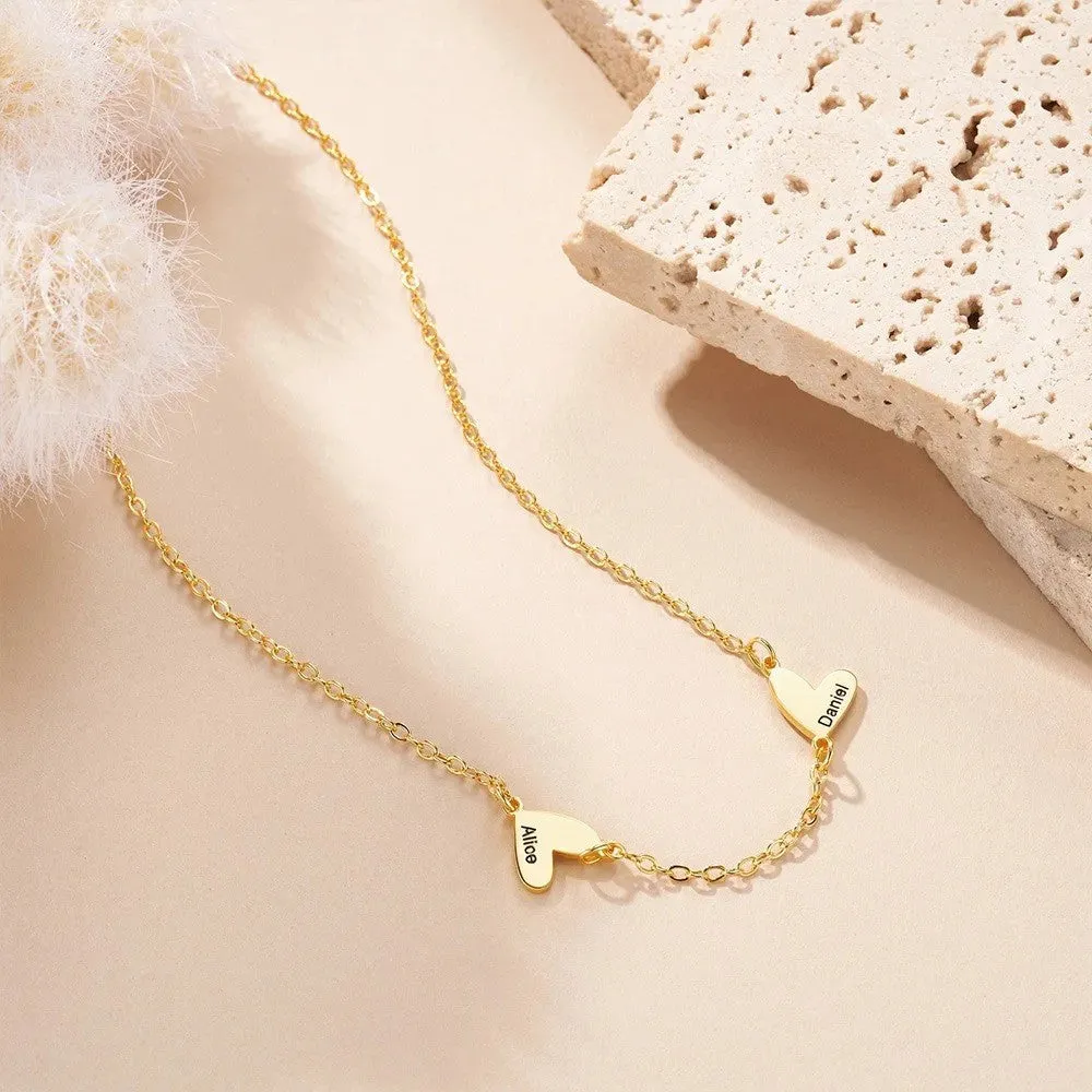 Custom Sterling Silver Multiple Heart Name Necklace