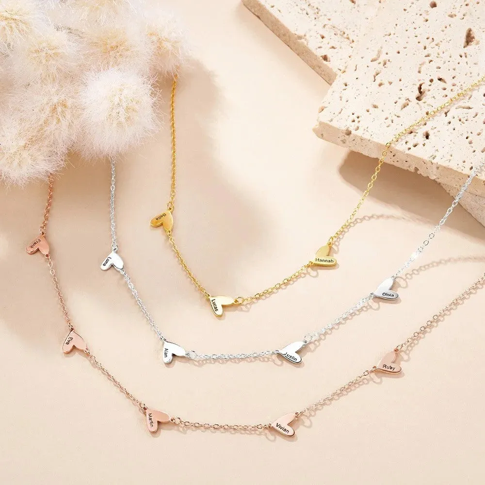 Custom Sterling Silver Multiple Heart Name Necklace
