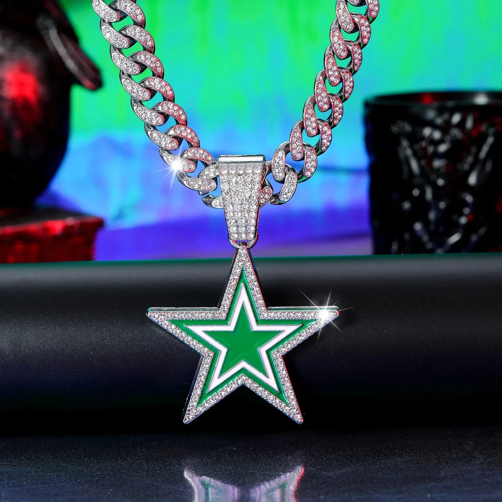 Dallas Cowboys Pendant with 20" Cuban Link Necklace