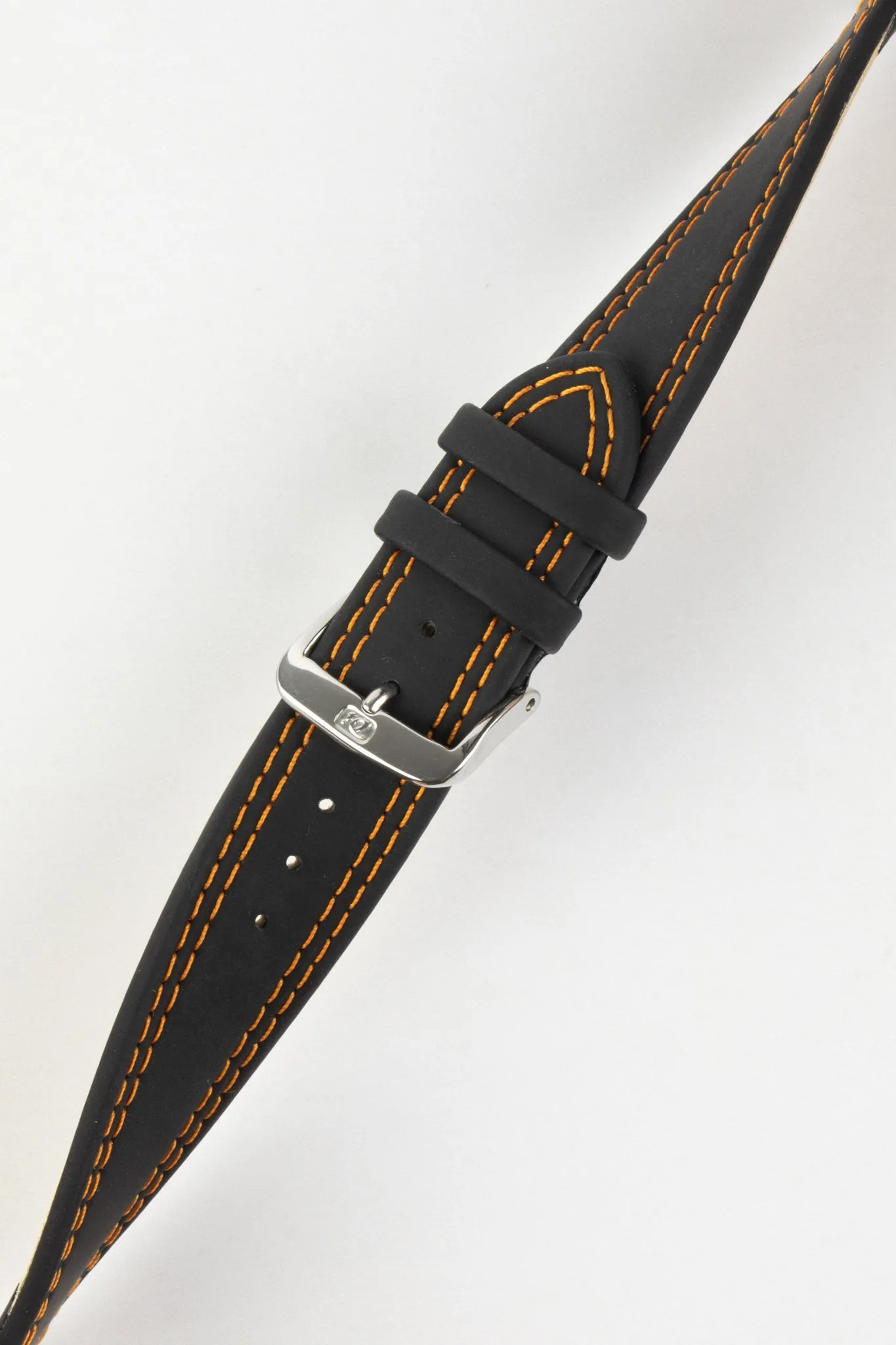 Di-Modell COLORADO Rubber-Coated Leather Watch Strap in BLACK with ORANGE Stitch