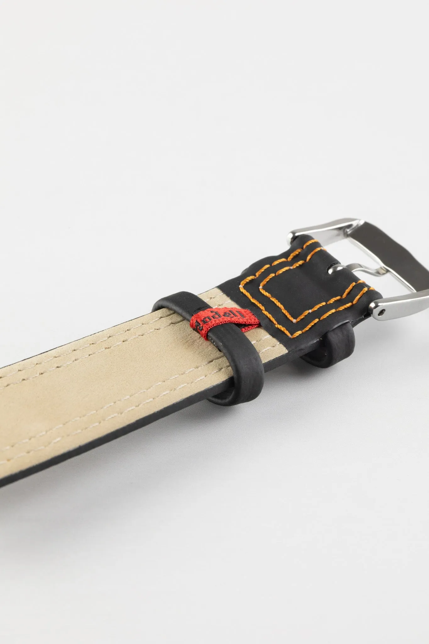Di-Modell COLORADO Rubber-Coated Leather Watch Strap in BLACK with ORANGE Stitch