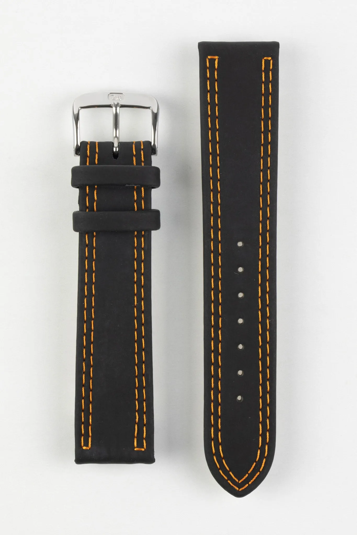 Di-Modell COLORADO Rubber-Coated Leather Watch Strap in BLACK with ORANGE Stitch
