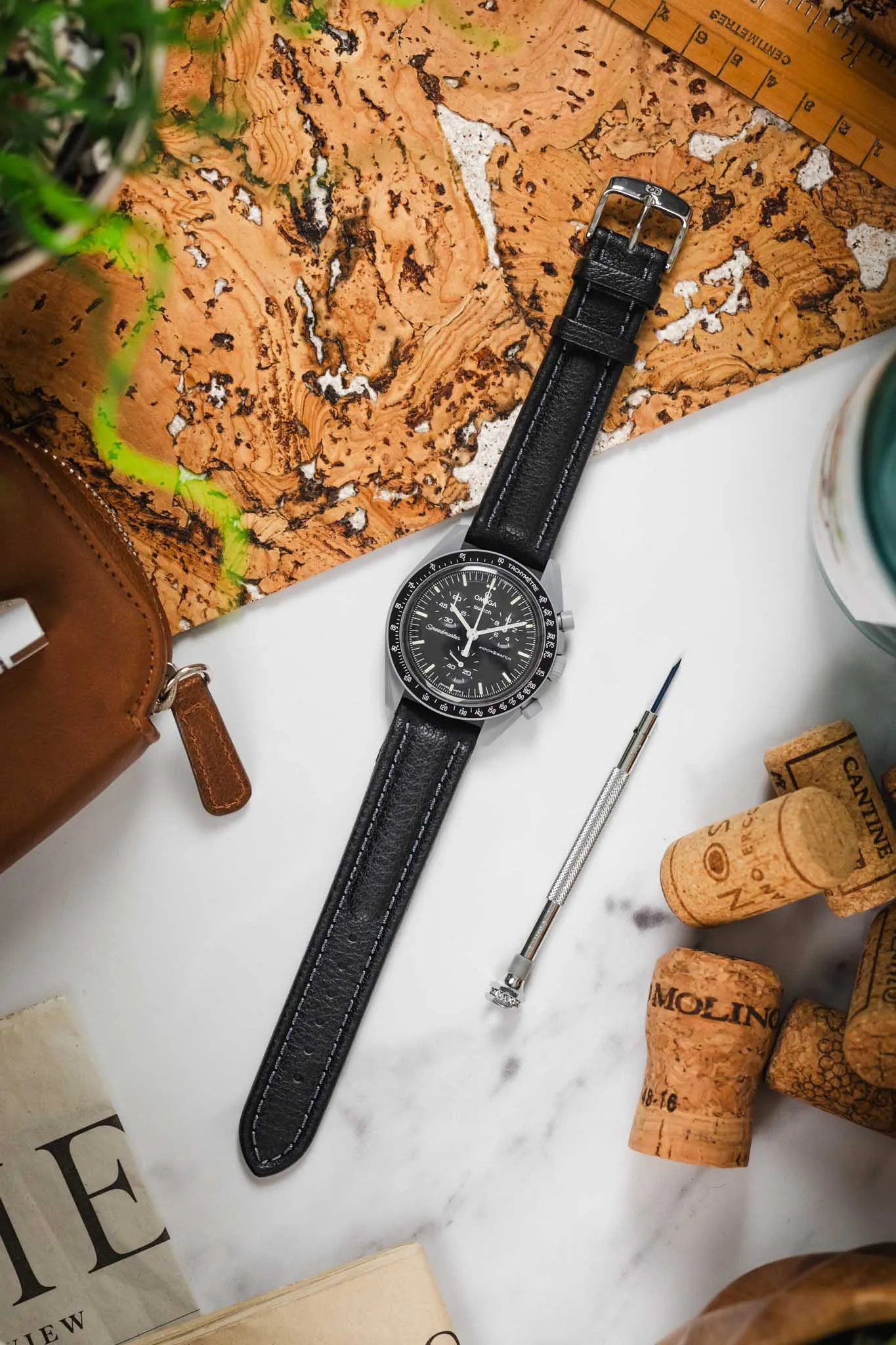 Di-Modell POLO SHERPA Waterproof Padded Leather Watch Strap in BLACK