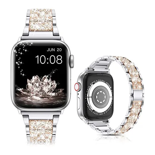 Diamond Rhinestone Stainless Steel Metal Wristband Strap