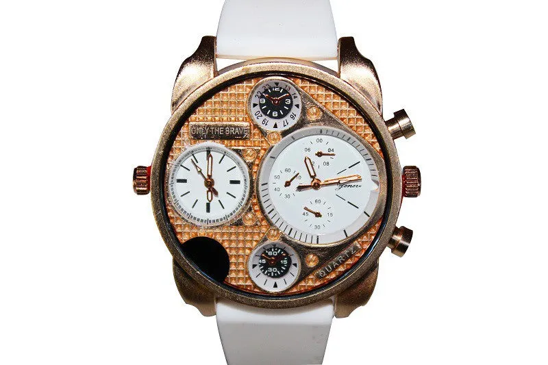 Dual Time White Rose Gold Watch