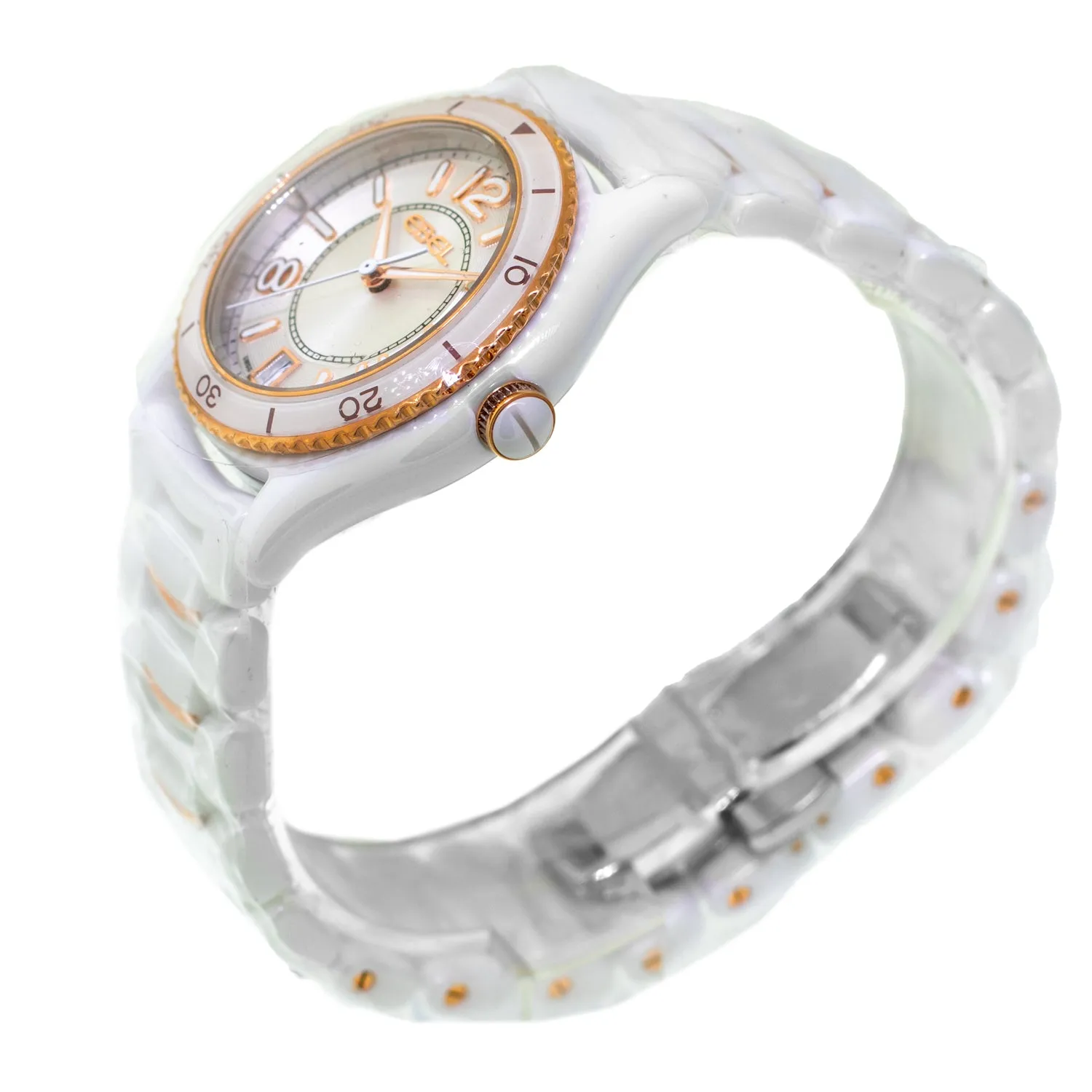 Ebel X-1 Ceramic and Rose Gold 34mm Silver Arabic Dial White Ceramic Bezel 1216113