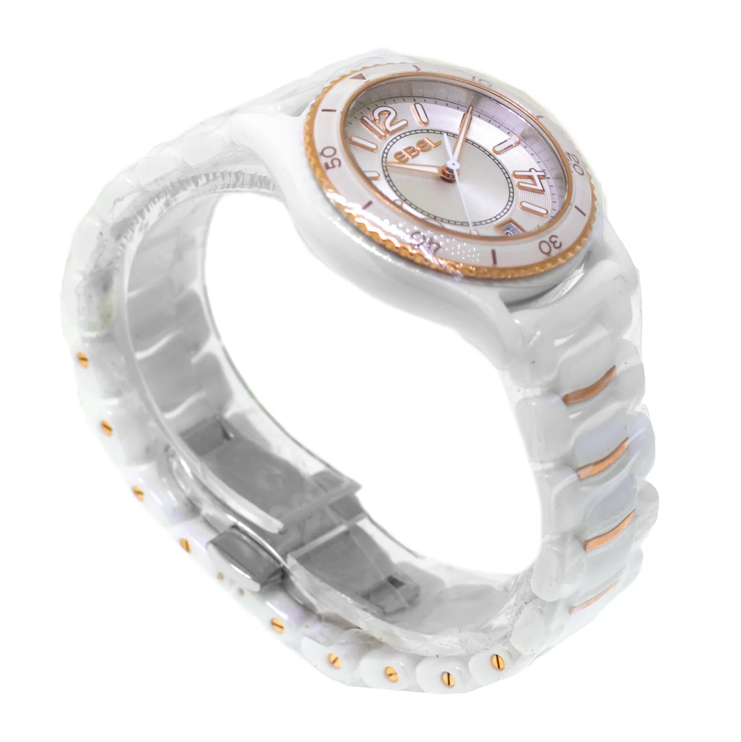 Ebel X-1 Ceramic and Rose Gold 34mm Silver Arabic Dial White Ceramic Bezel 1216113