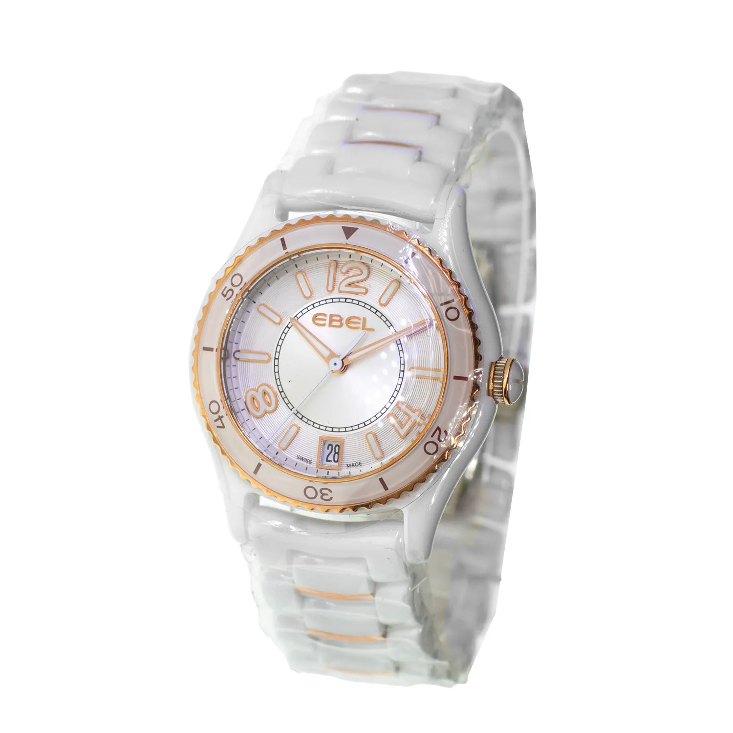 Ebel X-1 Ceramic and Rose Gold 34mm Silver Arabic Dial White Ceramic Bezel 1216113