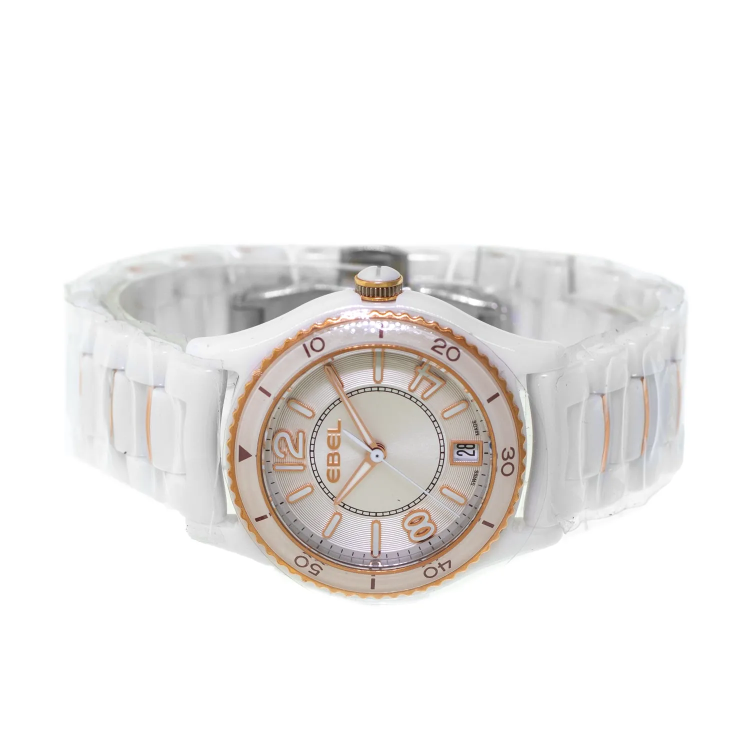 Ebel X-1 Ceramic and Rose Gold 34mm Silver Arabic Dial White Ceramic Bezel 1216113