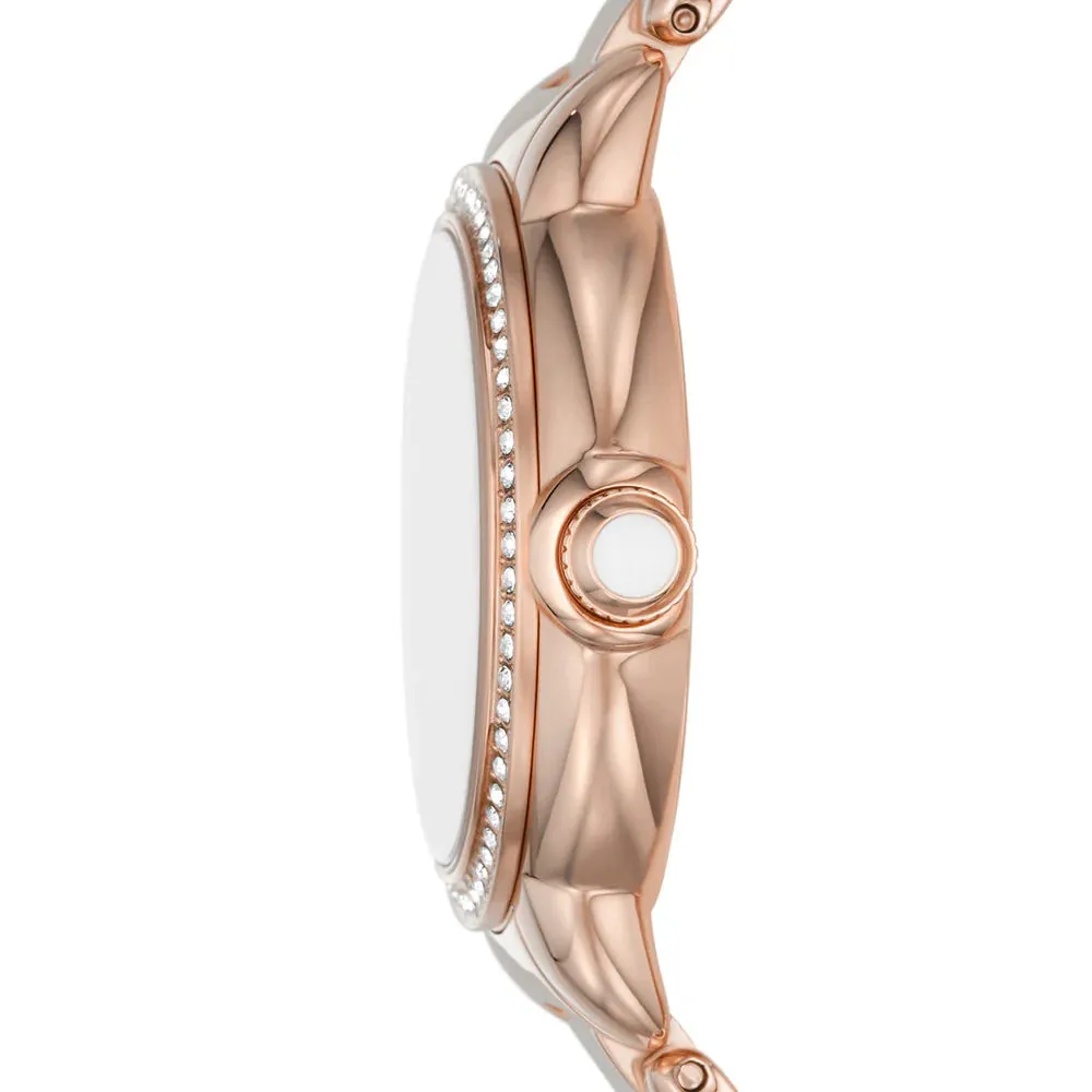 Emporio Armani Ladies MOP Dial Three-Hand Rose Gold-Tone Stainless Steel Watch
