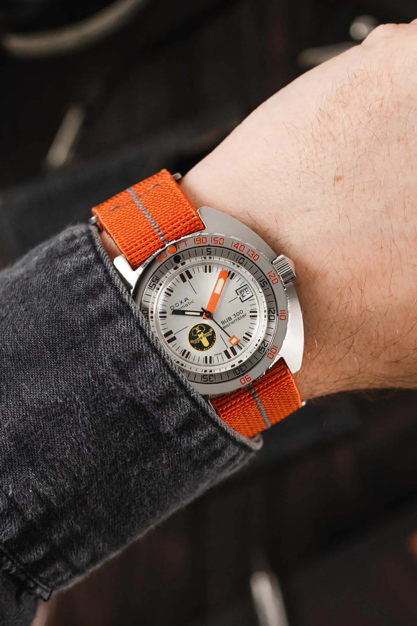 Erika's Originals ORANGE MN™ Strap with DARK GREY Centerline - BRUSHED Hardware