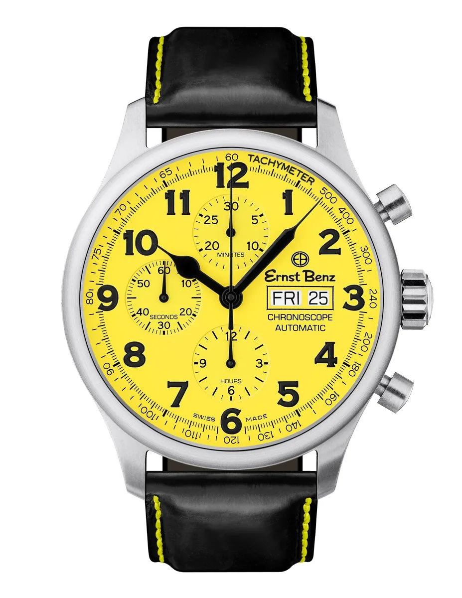 Ernst Benz Chronoscope 44mm Yellow Dial Chronograph Men's Watch GC40119