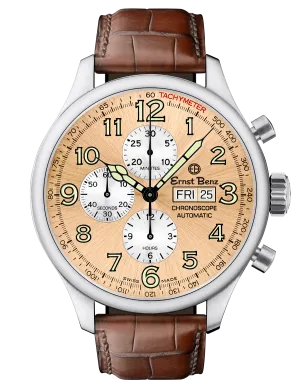 Ernst Benz Chronoscope 47mm Copper Dial Brown Alligator Strap Men's Watch GC10113