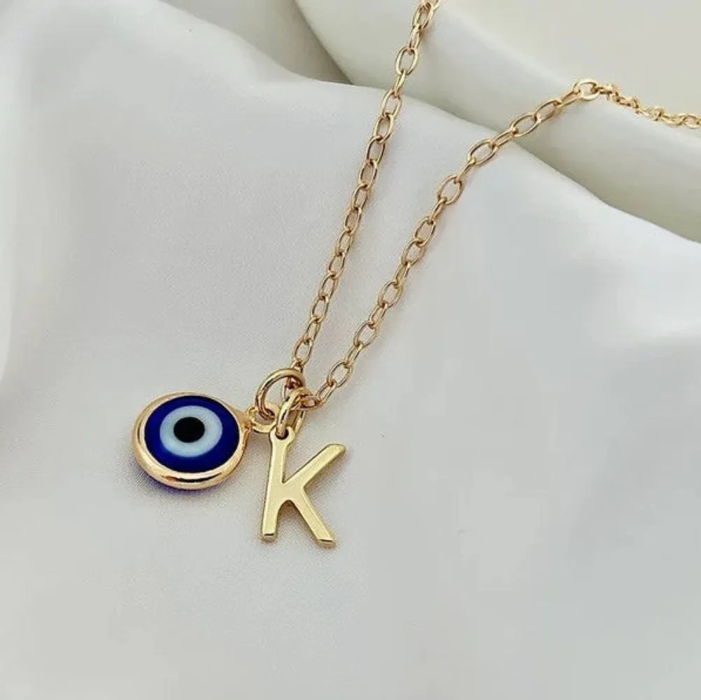 Evil Eye Initial Letter Necklace