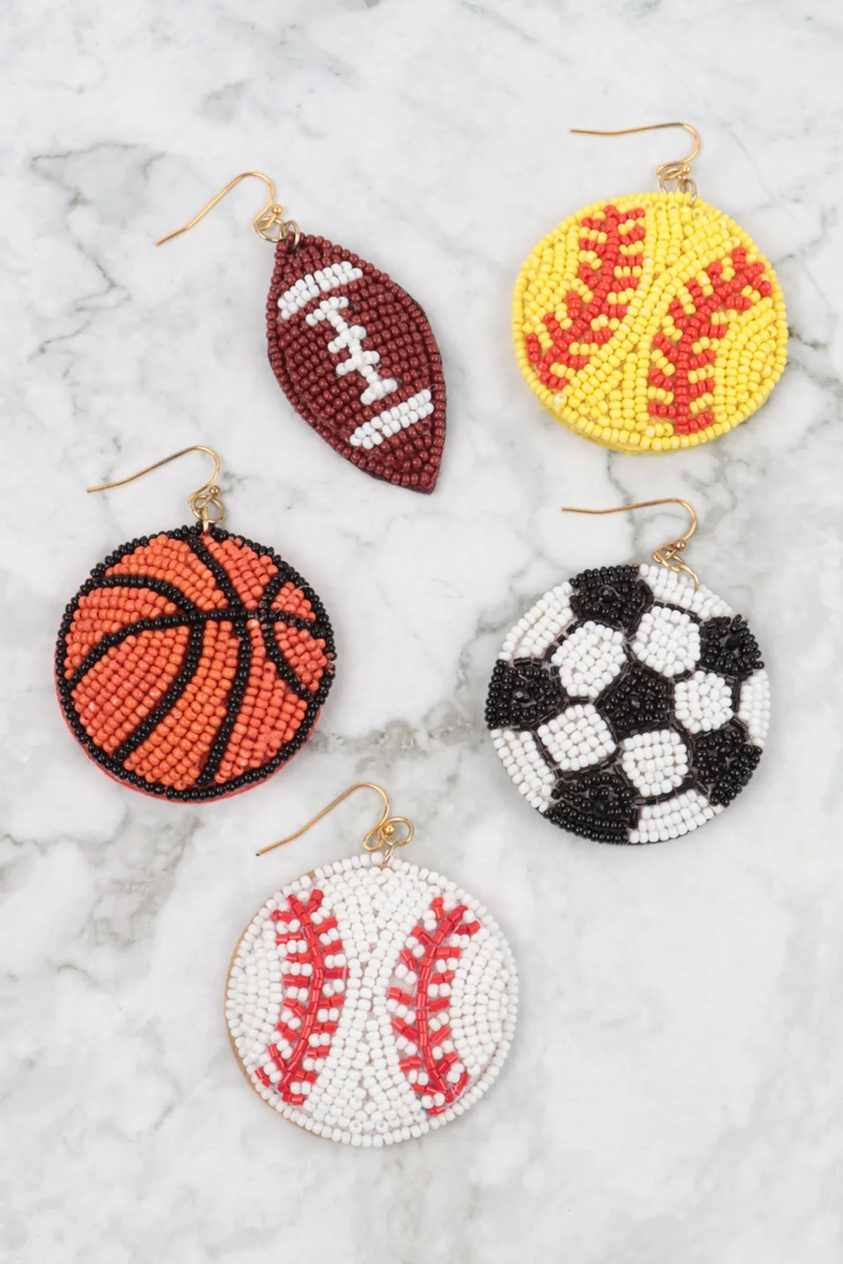 FOOTBALL SEED BEADS FISH HOOK EARRINGS