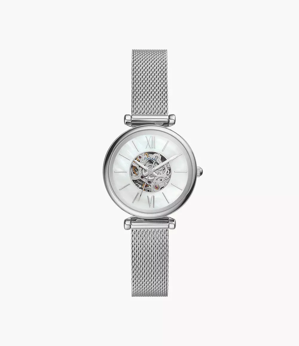Fossil Carlie Mini Automatic Stainless Steel Mesh 28mm Ladies Watch