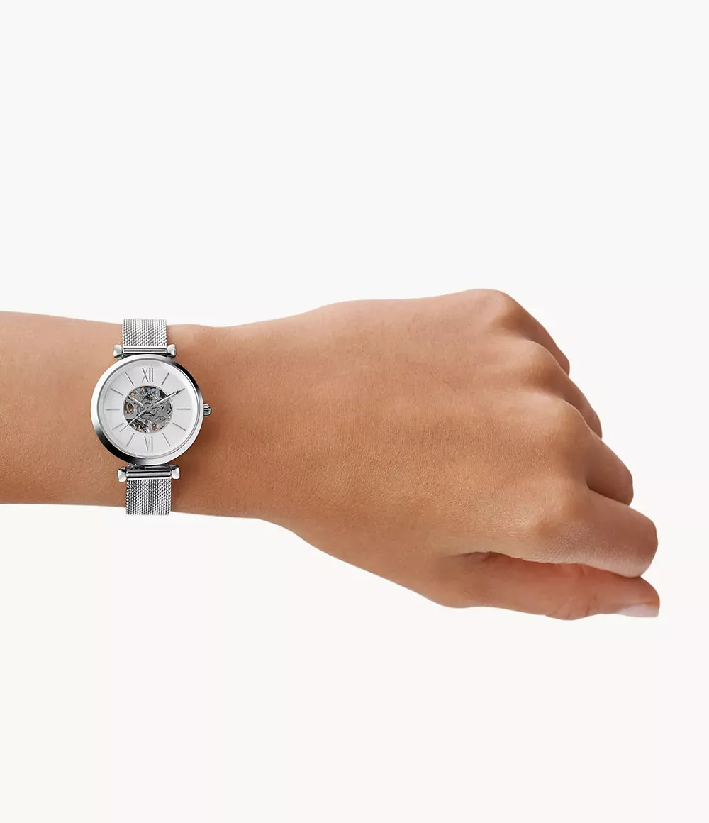 Fossil Carlie Mini Automatic Stainless Steel Mesh 28mm Ladies Watch