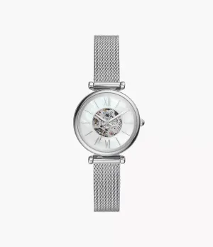 Fossil Carlie Mini Automatic Stainless Steel Mesh 28mm Ladies Watch