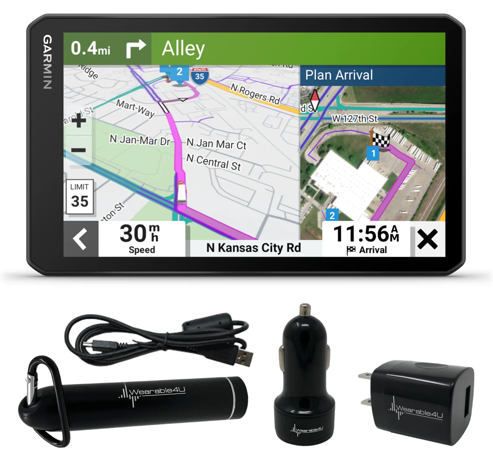 Garmin dezl Series Easy-to-Read GPS Truck Navigator with Wearable4U Bundle