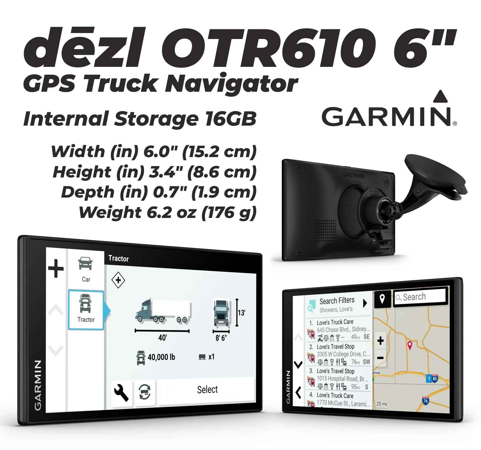Garmin dezl Series Easy-to-Read GPS Truck Navigator with Wearable4U Bundle