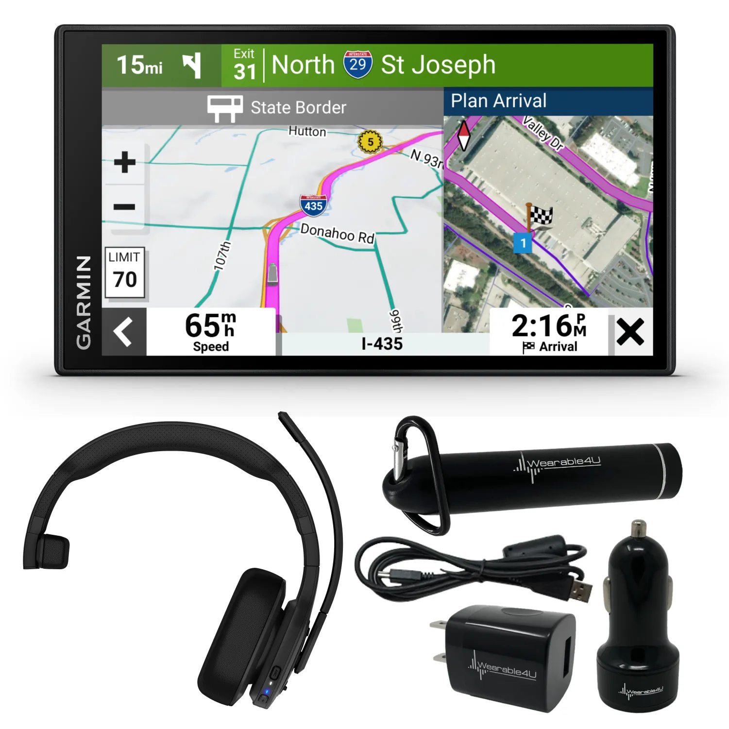 Garmin dezl Series Easy-to-Read GPS Truck Navigator with Wearable4U Bundle