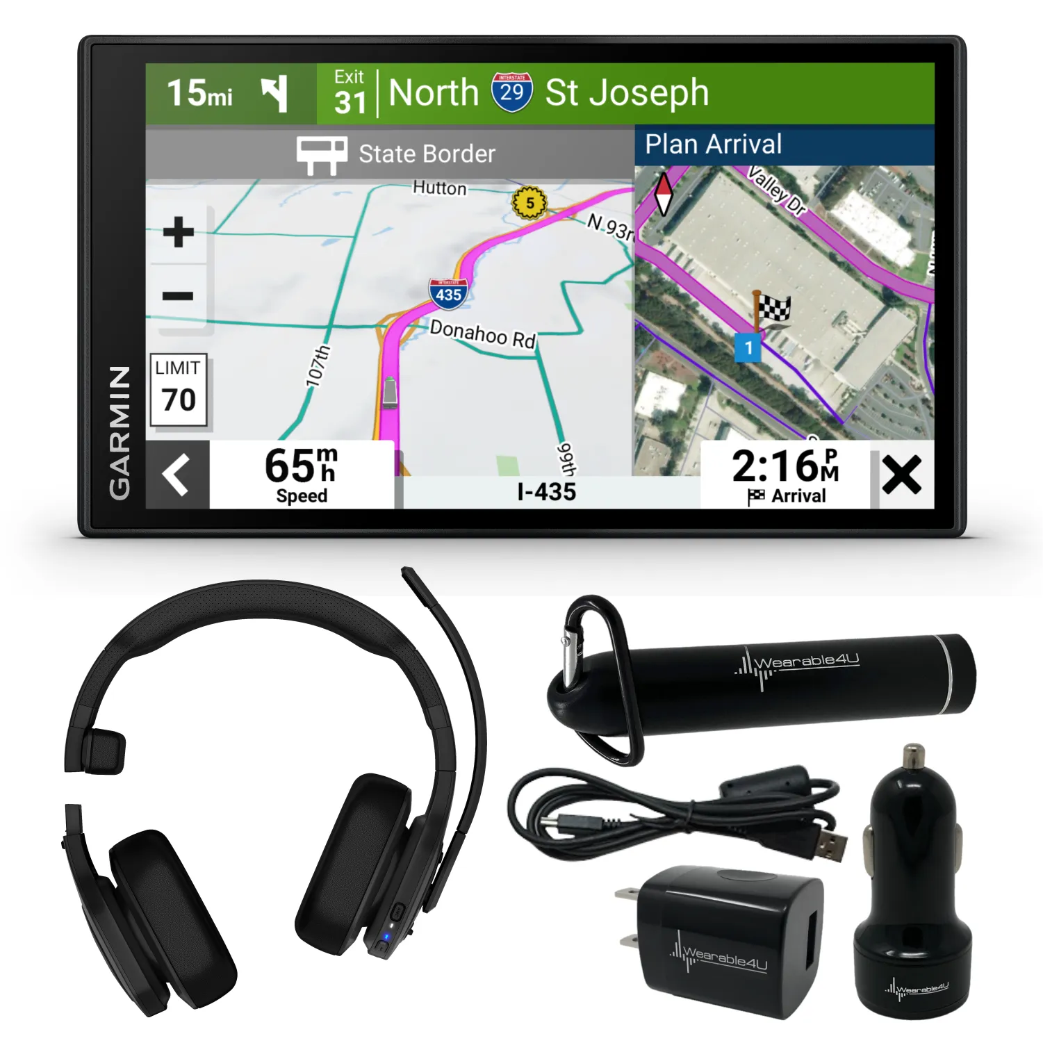 Garmin dezl Series Easy-to-Read GPS Truck Navigator with Wearable4U Bundle