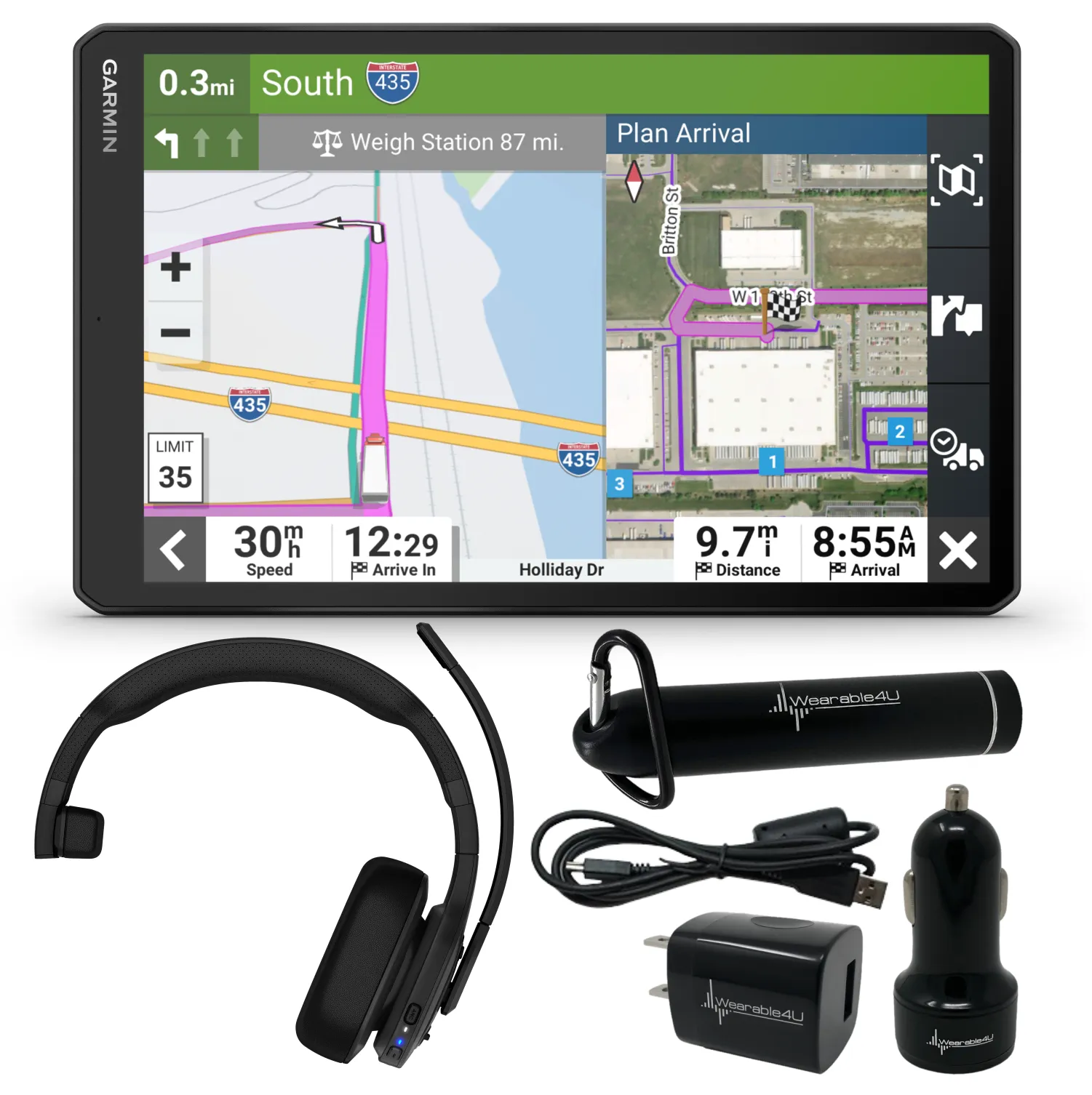 Garmin dezl Series Easy-to-Read GPS Truck Navigator with Wearable4U Bundle
