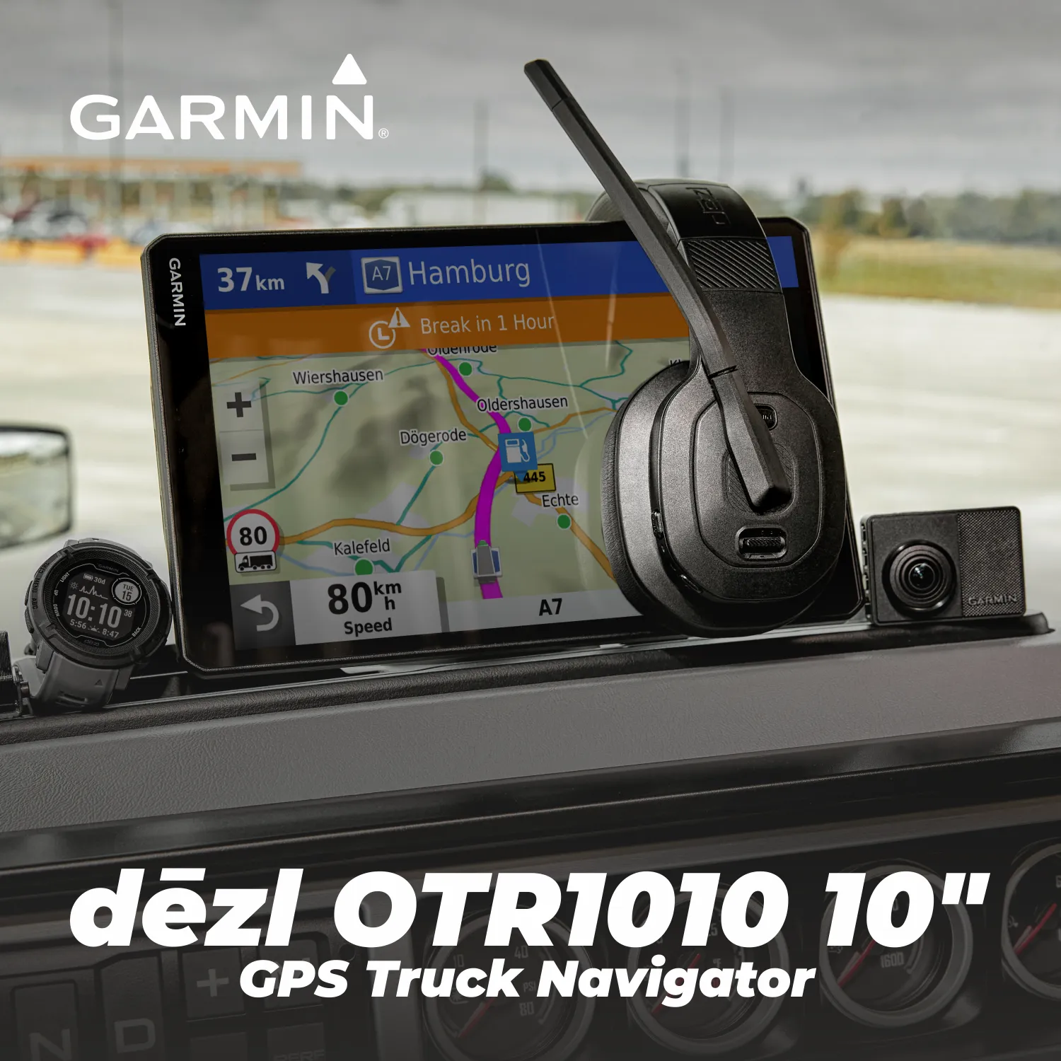 Garmin dezl Series Easy-to-Read GPS Truck Navigator with Wearable4U Bundle