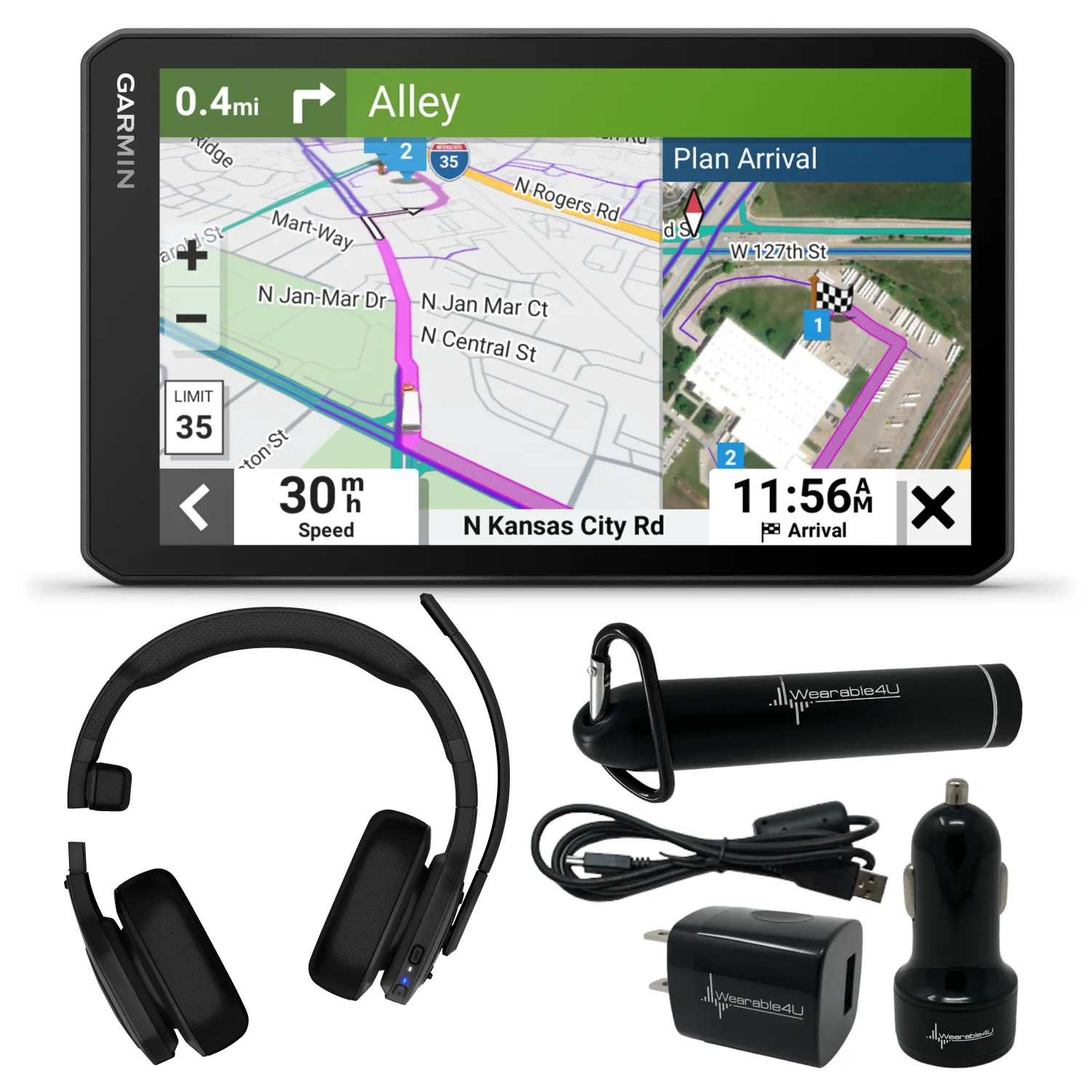 Garmin dezl Series Easy-to-Read GPS Truck Navigator with Wearable4U Bundle
