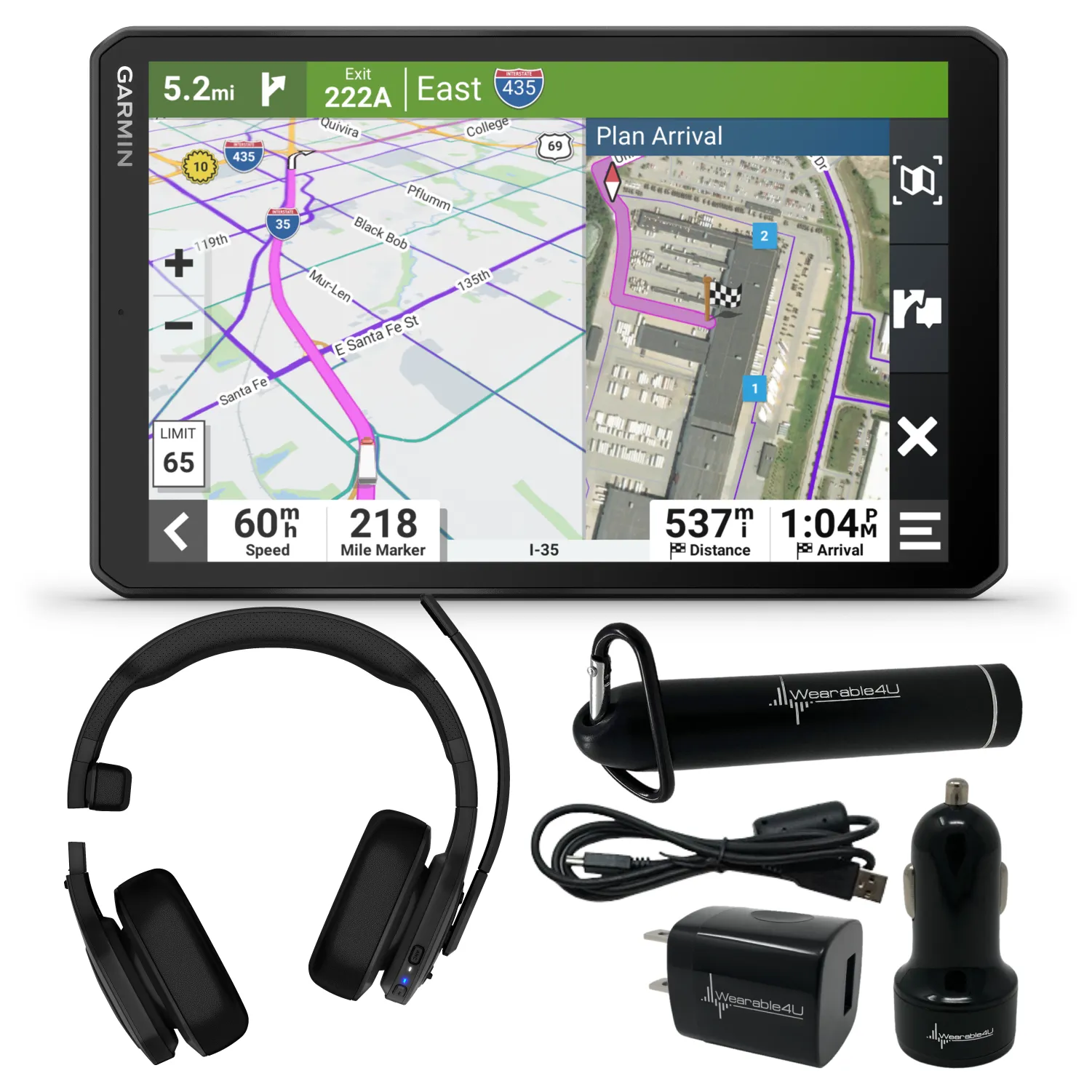 Garmin dezl Series Easy-to-Read GPS Truck Navigator with Wearable4U Bundle