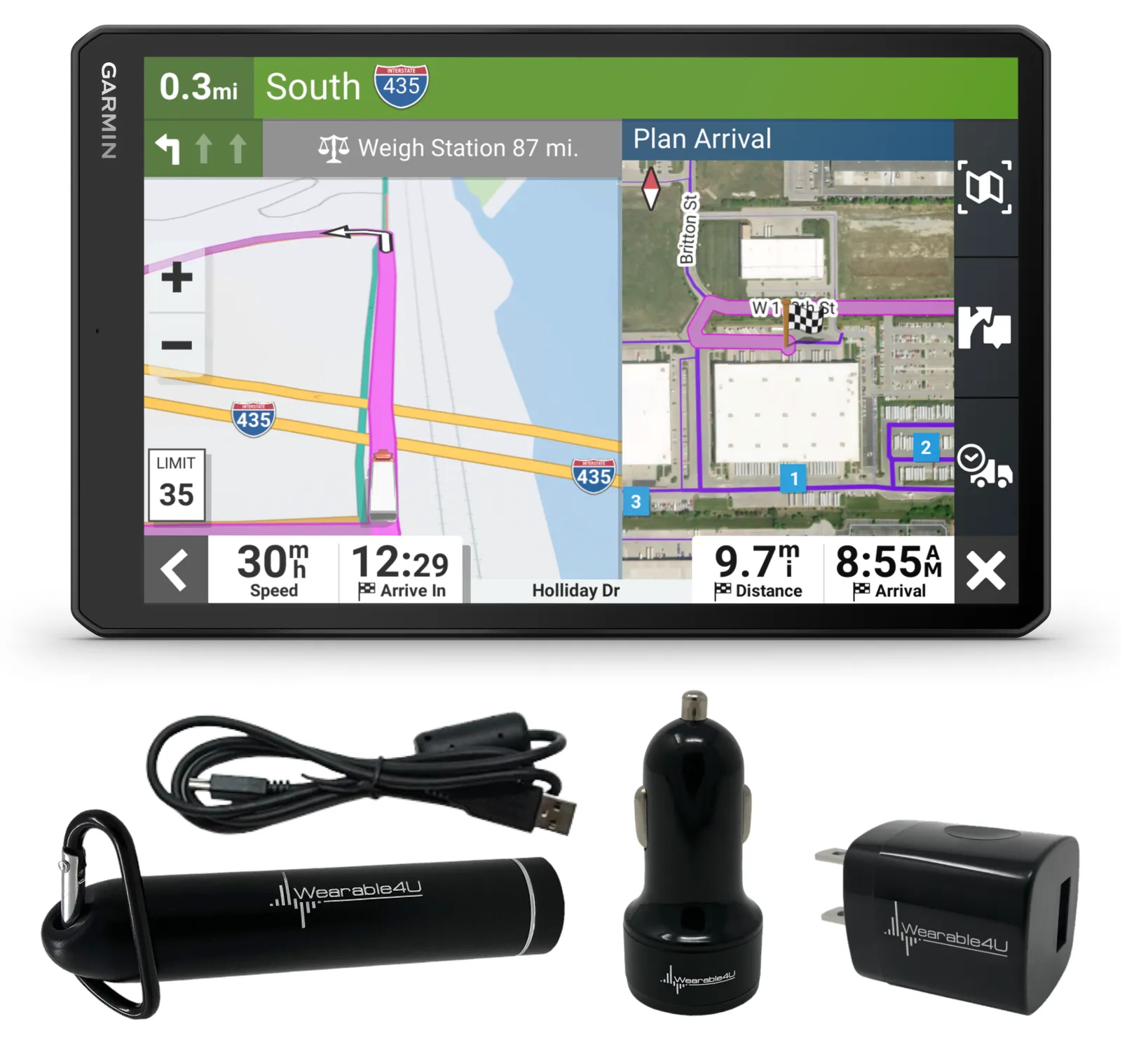 Garmin dezl Series Easy-to-Read GPS Truck Navigator with Wearable4U Bundle