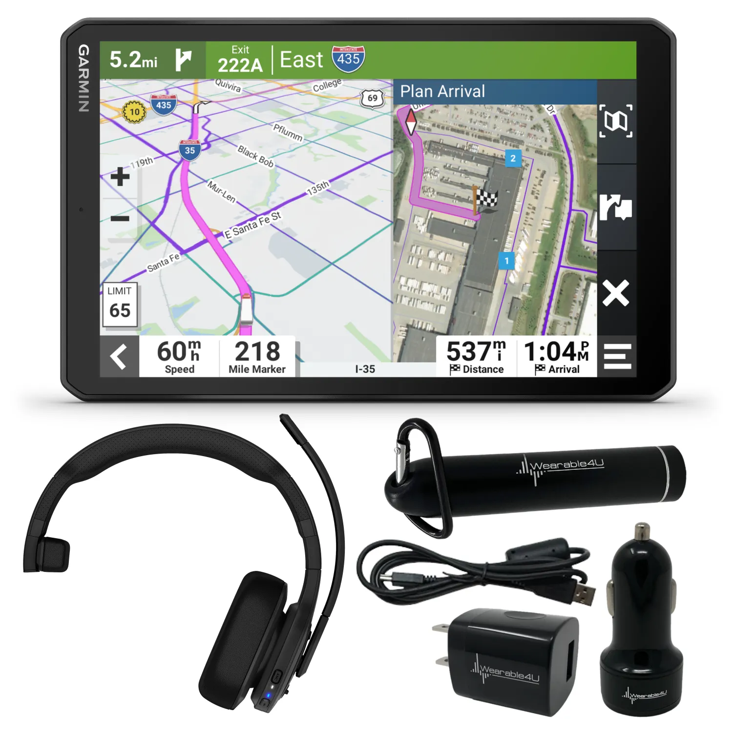 Garmin dezl Series Easy-to-Read GPS Truck Navigator with Wearable4U Bundle