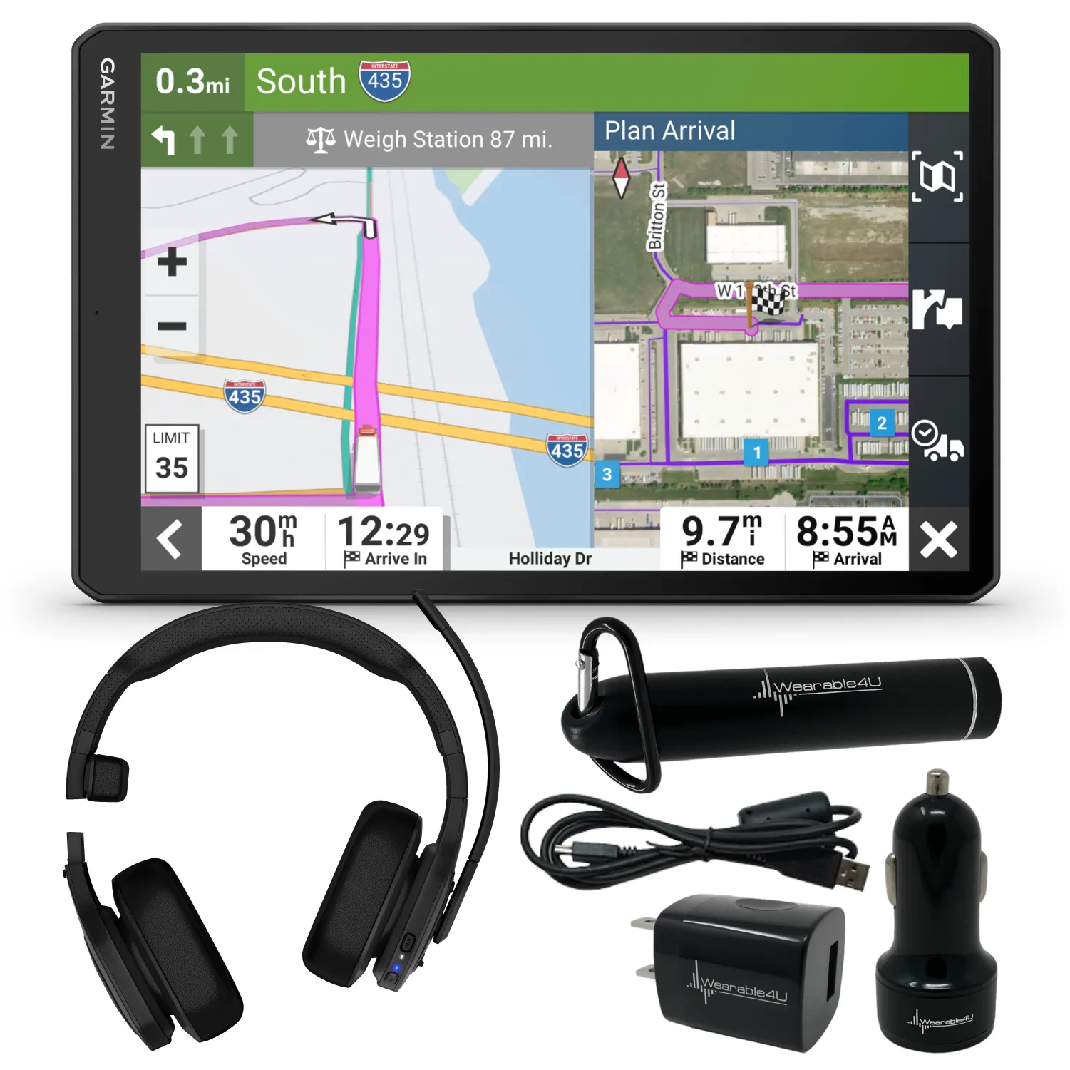 Garmin dezl Series Easy-to-Read GPS Truck Navigator with Wearable4U Bundle