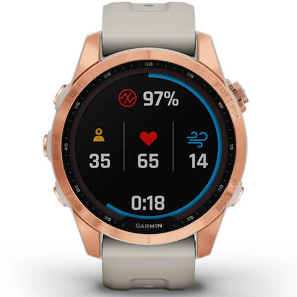 Garmin Fenix 7S Solar Smartwatch Rose Gold w/ Light Sand Band   2 Year Warranty