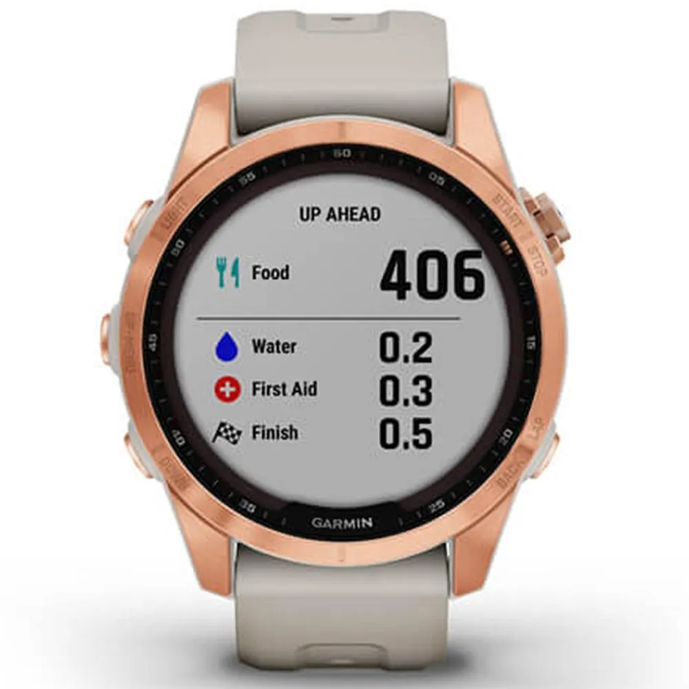 Garmin Fenix 7S Solar Smartwatch Rose Gold w/ Light Sand Band   2 Year Warranty