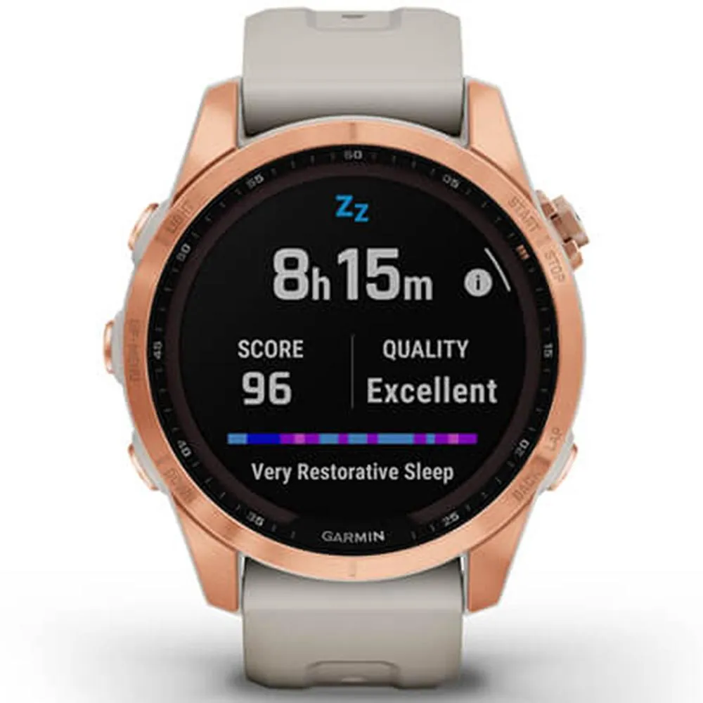 Garmin Fenix 7S Solar Smartwatch Rose Gold w/ Light Sand Band   2 Year Warranty