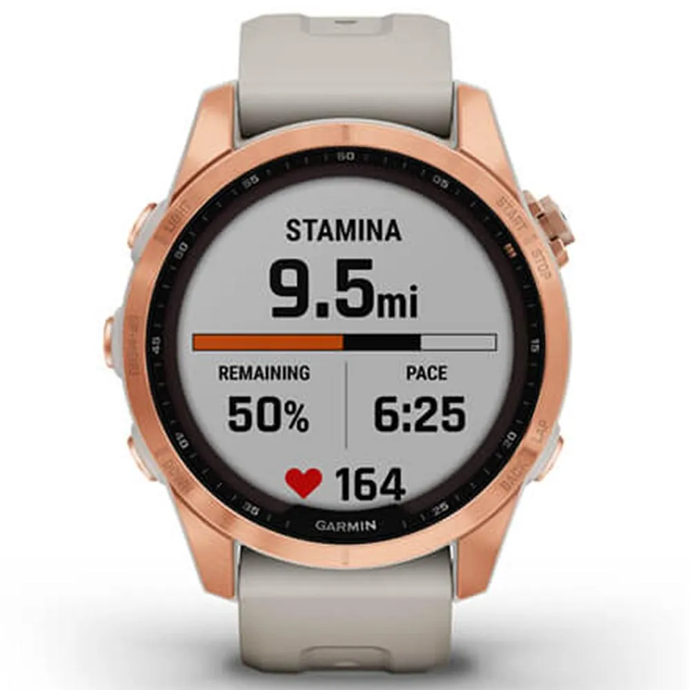 Garmin Fenix 7S Solar Smartwatch Rose Gold w/ Light Sand Band   2 Year Warranty