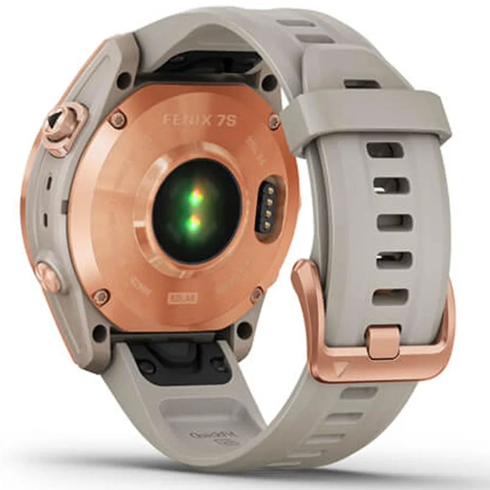 Garmin Fenix 7S Solar Smartwatch Rose Gold w/ Light Sand Band   2 Year Warranty