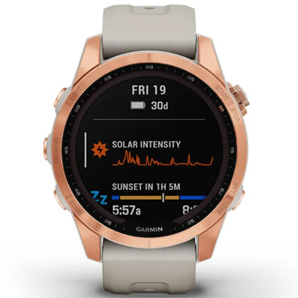 Garmin Fenix 7S Solar Smartwatch Rose Gold w/ Light Sand Band   2 Year Warranty