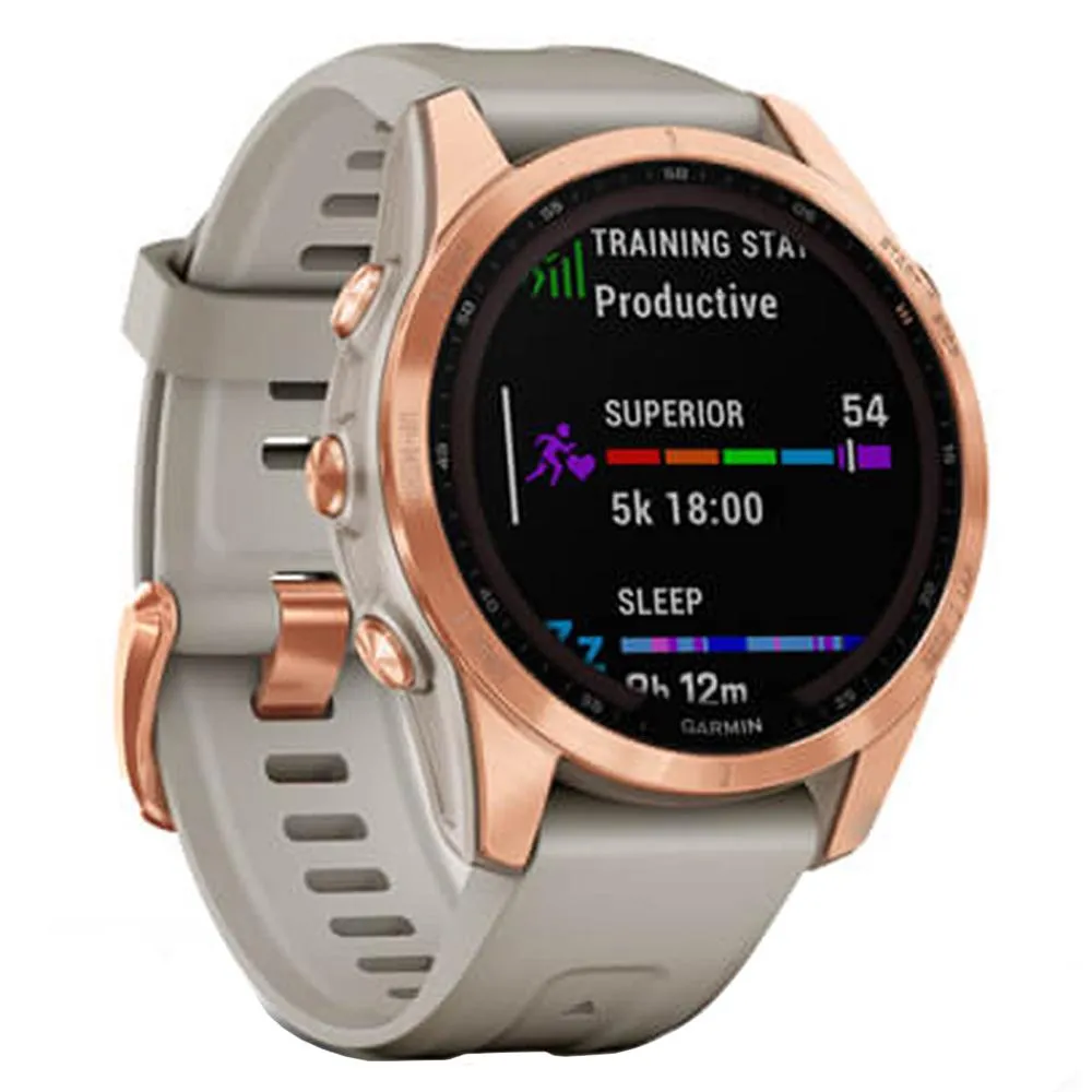 Garmin Fenix 7S Solar Smartwatch Rose Gold w/ Light Sand Band   2 Year Warranty