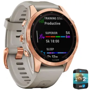 Garmin Fenix 7S Solar Smartwatch Rose Gold w/ Light Sand Band   2 Year Warranty